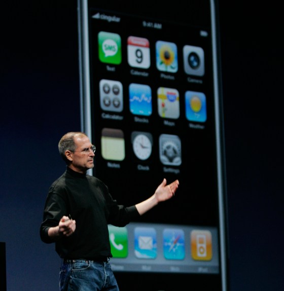 Image: Apple CEO Steve Jobs shows off the new iPhone at the MacWorld Conference & Expo in San Francisco