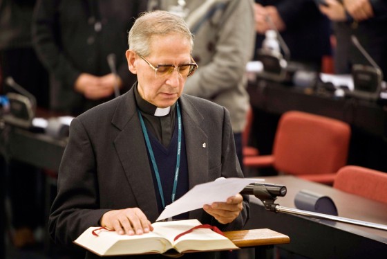 Image: Spanish Father Adolfo Nicolas holds his speach after his election at the head of the Society of Jesus