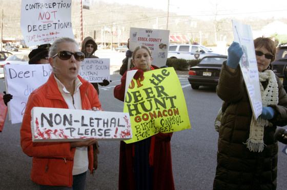 Deer hunt protesters rally Friday in West Orange, N.J.
