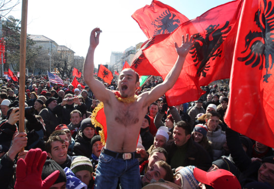 Image: Kosovo's Albanians celebrate in the centre of Pristina