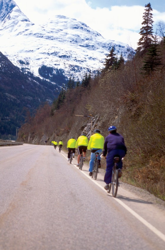 Image: Cyclists on White Pass Road, Skagway, Alaska