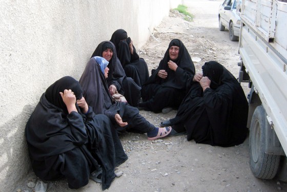 Iraqi women mourn the death of a relative Thursday outside a hospital morgue in the restive city of Baquba, northeast of Baghdad.