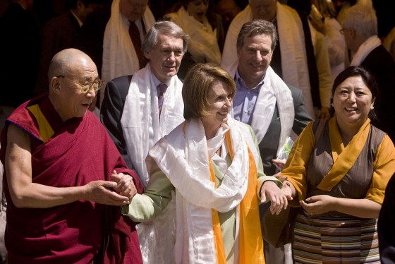 Image: Tibetan spiritual leader the Dalai Lama, US House Speaker Nancy Pelosi and Vice Speaker of Tibetan Government in exile Dolma Gyar