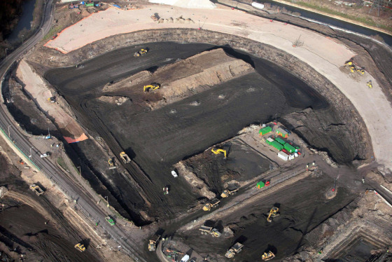 Image: Aerial view of construction in London for the Olympic stadium.