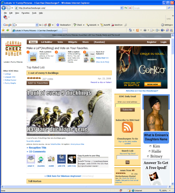 Wants kewl job? Send your resume to I Can Has Cheezburger, one of the premier sites for so-called Lolcat pictures.