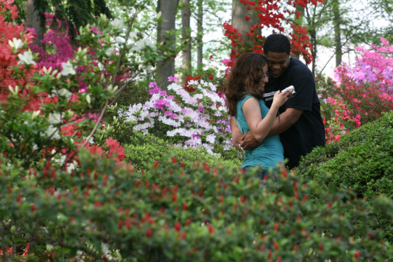 Image: Sophia Mariona, and Shane Parker, look at their photographs in the Azalea Collection