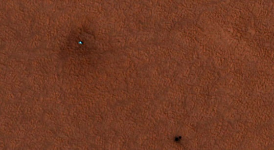 Image: NASA's Phoenix Mars Lander, as seen from above by NASA's Mars Reconnaissance Orbiter