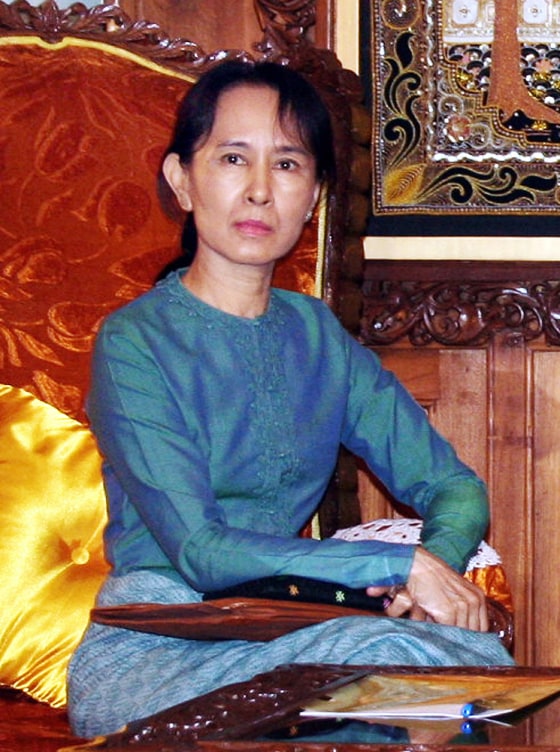 Pro-democracy leader Aung San Suu Kyi, seen at a January meeting with a Myanmar government minister, has been detained for more than 12 of the past 18 years.