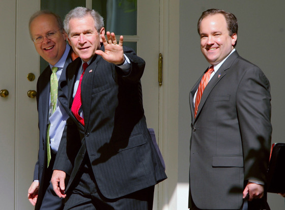 Image: Scott McClellan with President Bush and Karl Rove
