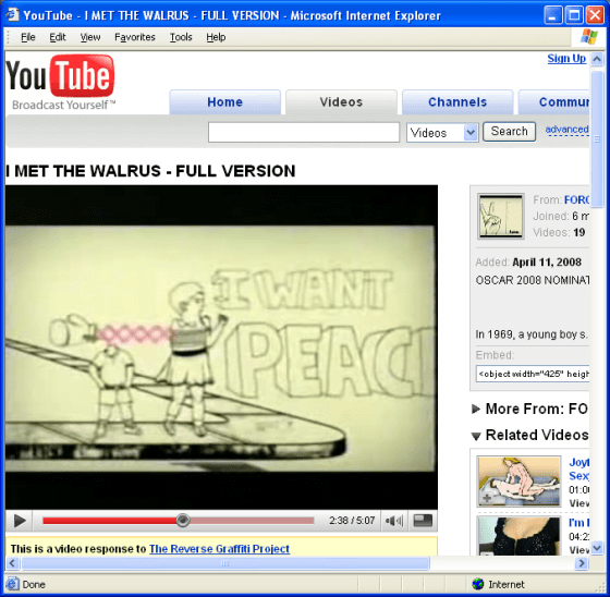 The Oscar-nominated short, "I Met The Walrus," will be among the first eight titles to be showcased on YouTube's virtual screening room.