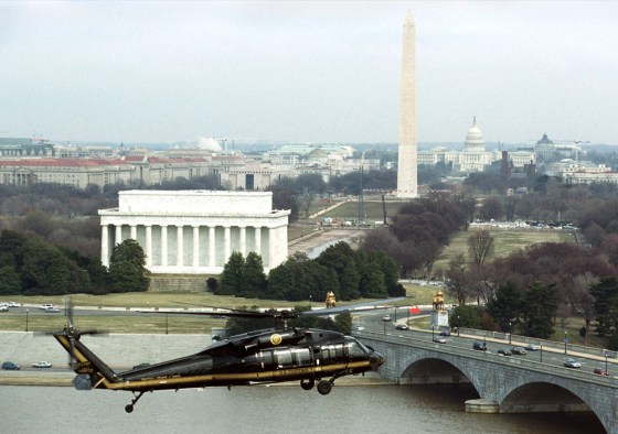 US CUSTOMS BORDER PROTECTION BLACKHAWK HELICOPTER NEAR MONUMENTS IN WASHINGTON
