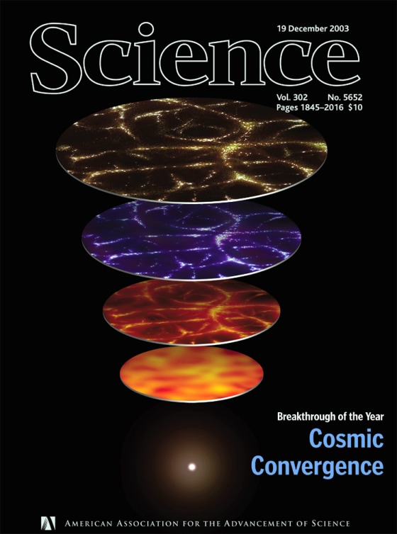 The cover of the journal Science highlights research into the mysterious “dark energy” that dominates the universe. The disks represent an aging and expanding universe. Research has confirmed a bizarre story of how the cosmos was born and what it is made of.