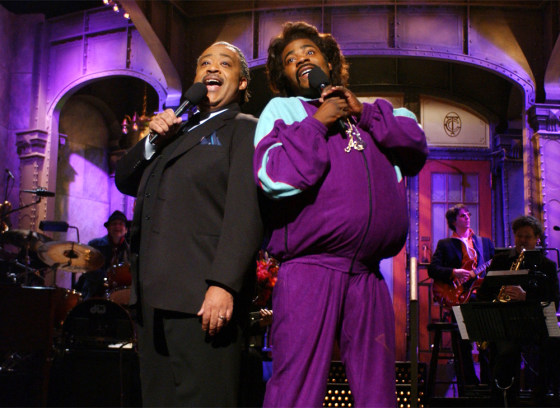Al Sharpton, left, honed his joke-telling skill by guest-hosting "Saturday Night Live." Here, he joins Tracy Morgan in a skit on the show.