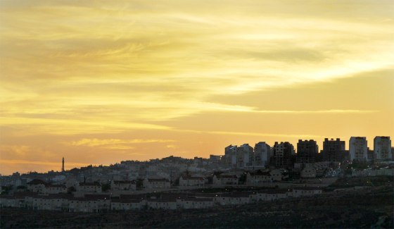 The West Bank Israeli Jewish settlement of Pisagot, at sunset Tuesday.