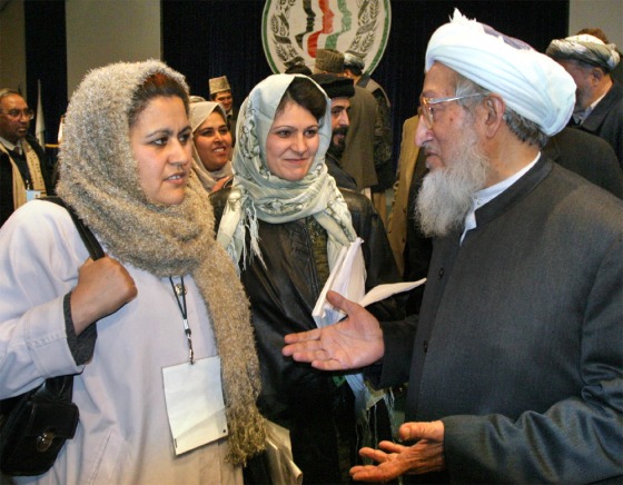 CHAIRMAN OF THE LOYA JIRGA SPEAKS WITH FEMALE DELEGATES IN KABUL