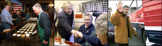 The three front-runners are all campaigning in Iowa on Thursday: Howard Dean flips pancakes in Fort Dodge, Dick Gephardt meets and greets in Mason City and John Kerry gets back on the bus in Council Bluffs. John Edwards is in fourth place, but the gap between him and first place is within the poll’s margin of error.