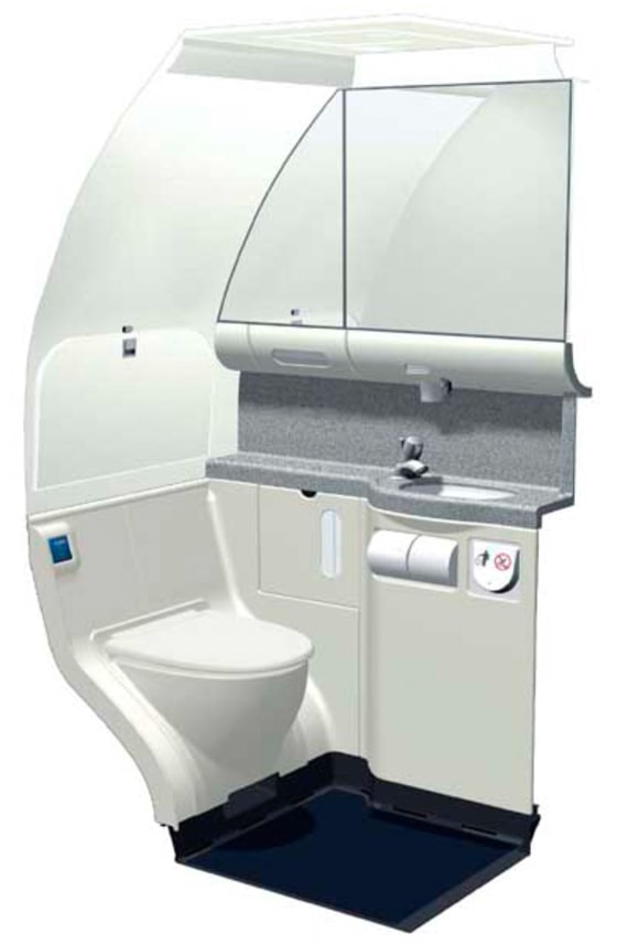 The Jetsons might have had it better, but Boeing's new 737 toilets are a huge leap from that grubby early-80s look. The waste bin won't snap back on your hand anymore, so make sure you tidy up.