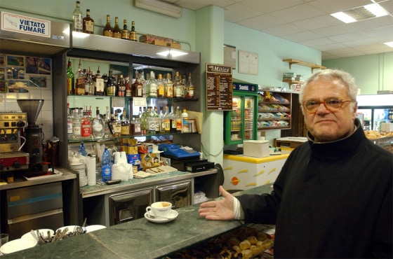 Carlo Rienzi, lawyer and president of the Italian public-advocacy group Codacons, buys a cappuccino for 77 euros at the Quelli Della Notte bar in Ladispoli, near Rome, on Saturday.