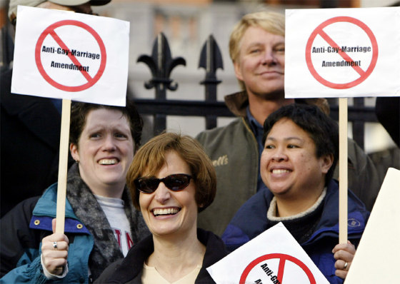 SUPPORTERS OF GAY AND LESBIAN MARRIAGE PROTEST AGAINST STATE CONSTITUTIONAL AMENDMENT