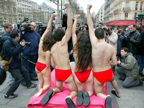 MEMBERS OF ANIMAL RIGHTS GROUP PETA DEMONSTRATE ON CHAMPS ELYSEES IN PARIS