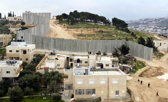 A section of Israel's separation barrier on the outskirts of Jerusalem as seen from the West Bank village of Sawakhra.