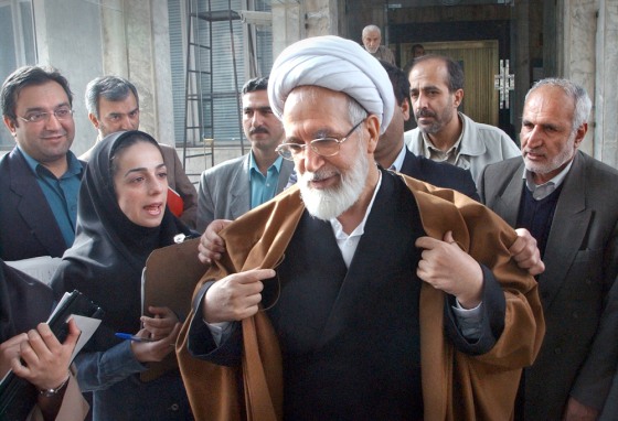Iranian parliamentary speaker Mehdi Karrubi, a reformist and ally of President Mohammad Khatami, leaves parliament on&nbsp;Sunday.