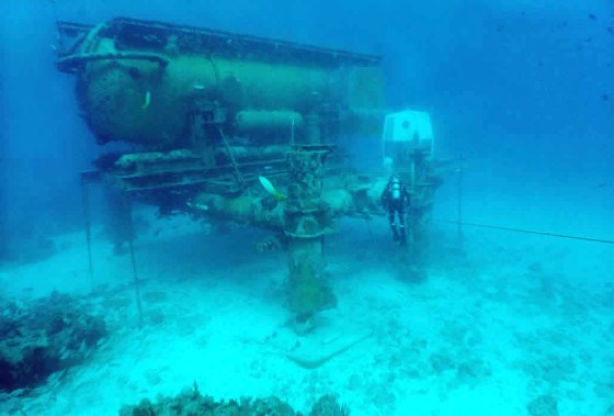 A diver floats outside the Aquarius underwater research laboratory, about 63 feet beneath the sea's surface off Key Largo, Fla.
