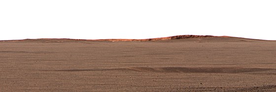 Opportunity sent back this picture of its destination on the horizon: the bright lip of the Endurance crater.