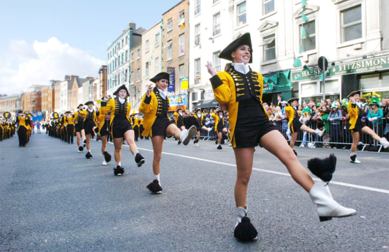 The Freedom High School Patriot Band, from Bethlehem, Penn., performs during the St. Patrick's Day Parade in Dublin on Wednesday.