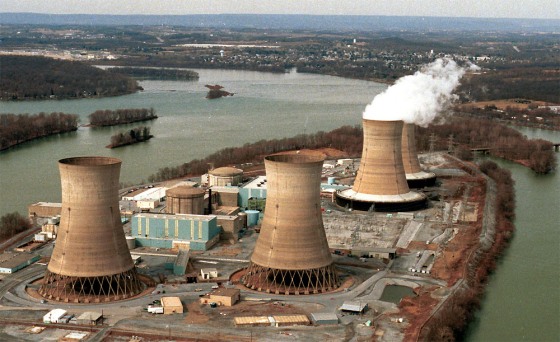 The Three Mile Island nuclear power plant sits on an island in the Susquehanna River near Harrisburg, Penn.
