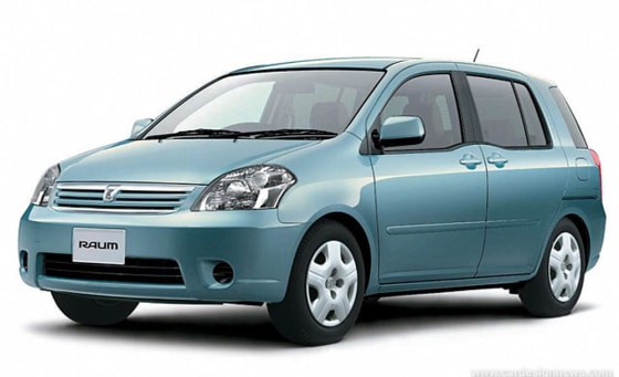 Toyota's Raum sedan, sold in Japan, includes carpet mats and a spare tire cover made out of bioplastic.