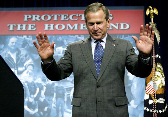Bush is introduced prior to his Patriot Act speech Monday.