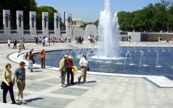 First-day visitors tour the new National World War II Memorial on Thursday.