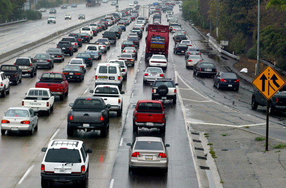 Traffic is heavy at the intersection of 101 and 405 north bound in Los Angeles.