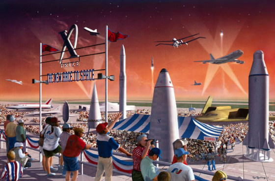 An artist's conception paints a bright picture of a future X Prize Cup festival.