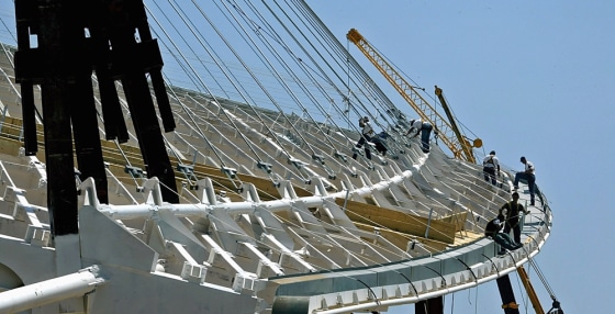 Olympic Stadium Roof Prepares To Slide Into Place