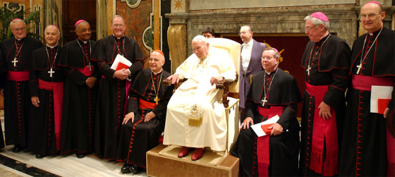 American bishops pose for a group picture during their meeting with Pope John Paul II at the Clementine hall in the Vatican on Friday.