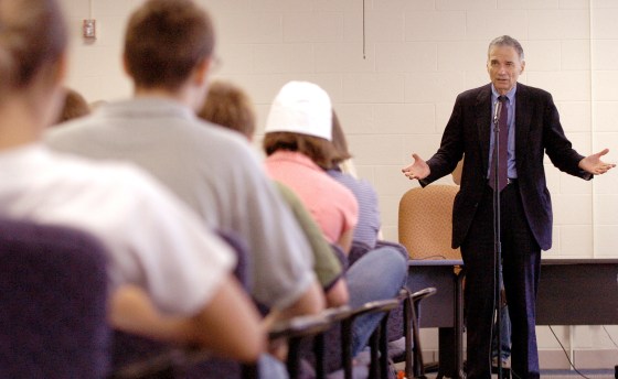 Independent presidential candidate Ralph Nader speaks during a campaign stop at the Canton Town Library in Canton, Conn., in May.