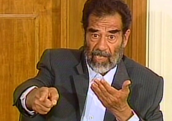 Saddam Hussein appears in court on Thursday in Camp Victory, based in what was one of his palaces.