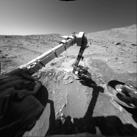 Spirit uses its microscopic imager to get an up-close look at the rock target "Bread Basket," at the base of the Columbia Hills. The rover will soon climb up the hills.