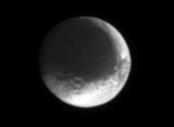 A new image taken of Iapetus, a moon of Saturn, by the Cassini spacecraft on July 3.