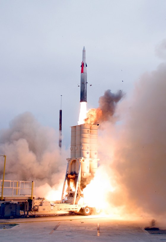 An anti-ballistic missile lifts off Thursday from Point Mugu Sea Range, off the California coast, as a test of an improved version of the Arrow missile.