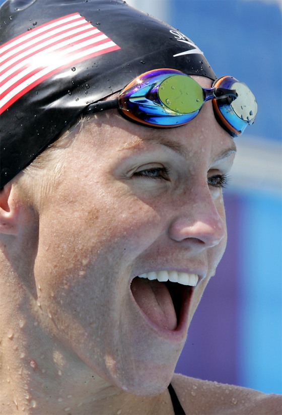 Jenny Thompson of the U.S. smiles during practice at the 2004 Olympic Games in Athens, Friday, Aug. 13, 2004. (AP Photo/Mark J. Terrill)
