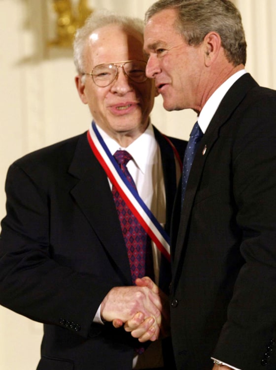 Physicist Richard Garwin receives the National Medal of Science from President Bush in November 2003. Months later, Garwin joined with other prominent scientists in signing a statement decrying Bush's handling of scientific issues.