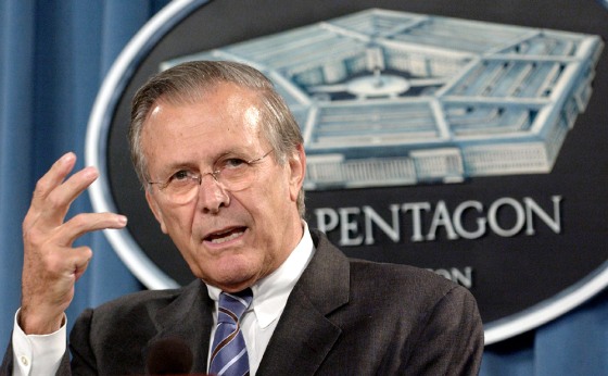 U.S. Secretary of Defense Donald Rumsfeld answers questions at the Pentagon