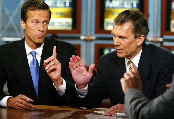 U.S. Sen. Tom Daschle debates with his challenger, former Representative John Thune, on NBC's 'Meet the Press' on Sept. 19.