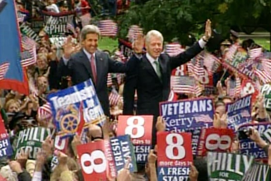 Pennsylvania, where Clinton campaigned Monday with Kerry, is one of about 10 battleground states.