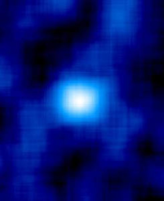 This newfound star clump is in a region of the sky the size of the full moon, centered on Willman 1. The distribution of stars in the faraway cluster was filtered to enhance the signal relative to the much more numerous closer stars of the Milky Way Galaxy.