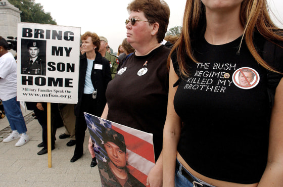 Family members of soldiers killed in Iraq protest .Arlington, VA