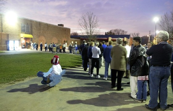Nearly 400 voters waited Tuesday for the polls to open at Whetstone Recreation Center in Columbus, Ohio.